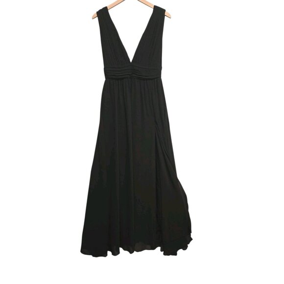 Lulus Heavenly Hues Maxi Dress Small Black Chiffon Side Slit Formal Wedding Prom - Picture 5 of 7
